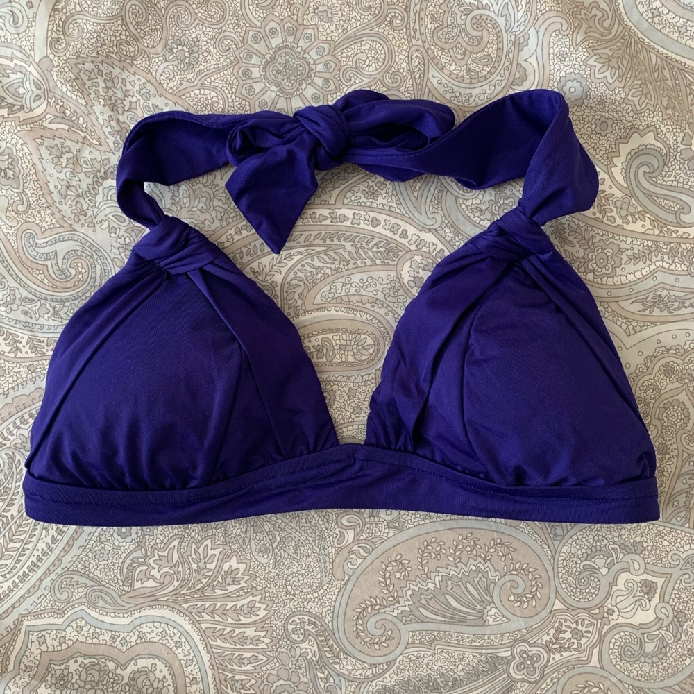 Badgley Mischka Blue Halter Tie Bikini Top